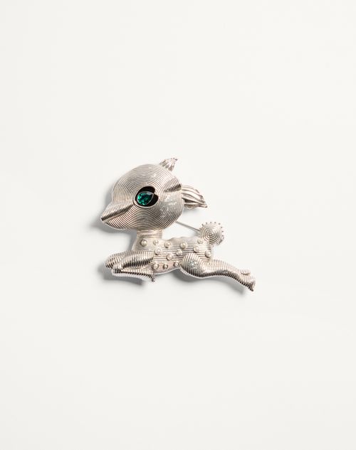 Valentino Garavani - Fil Perdu Metal Brooch With Pearls And Swarovski® Crystals - Palladium - Man - Jewelry